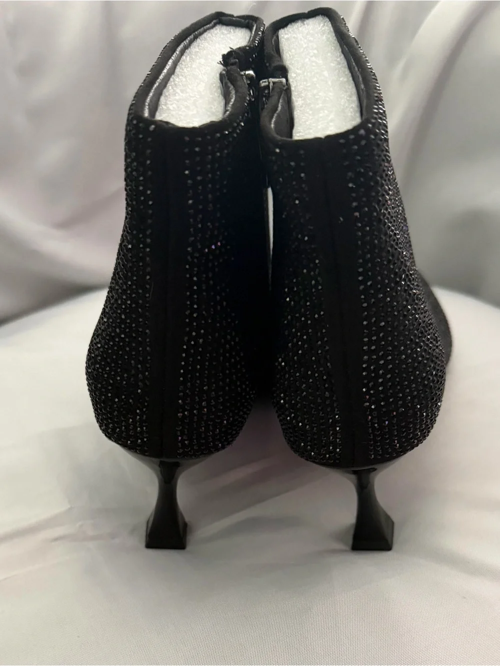 Women's Black Rhinestones Embellished Pointed-Toe Ankle Boot 2 inch heel